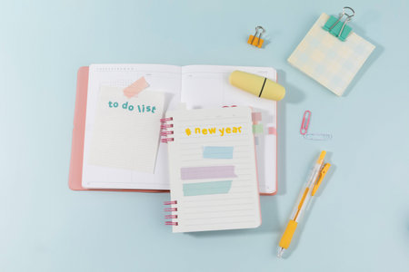 school supplies and diary concept, decorating a diary