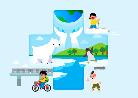 togetherness, save environment campaign drawing with charactersのイラスト素材