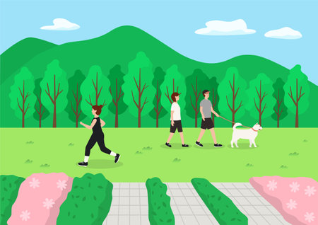 People taking a walk in the park.のイラスト素材