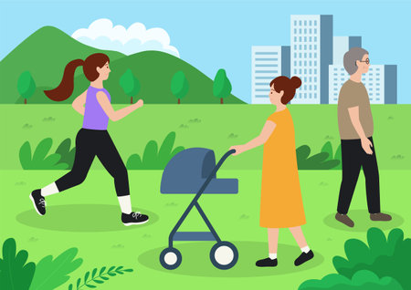 People taking a walk in the park.のイラスト素材