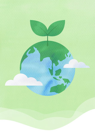 Illustration of clean earth with sprouts.の写真素材