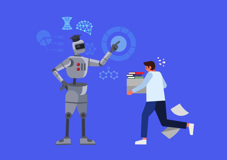 AI artificial intelligence robot versus person humanのイラスト素材