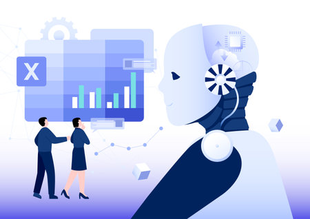 AI artificial intelligence robot analyzing dataのイラスト素材