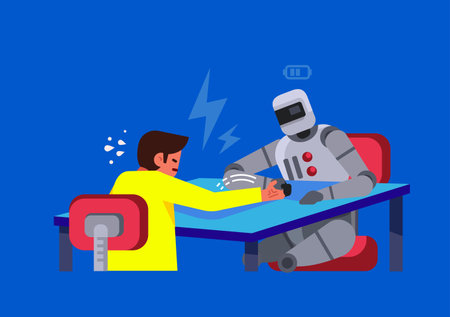 AI artificial intelligence robot versus person humanのイラスト素材