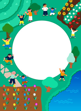 Korean Asian people enjoying garden fair local festivalのイラスト素材