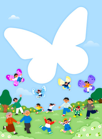 Korean Asian people enjoying butterfly local festivalのイラスト素材