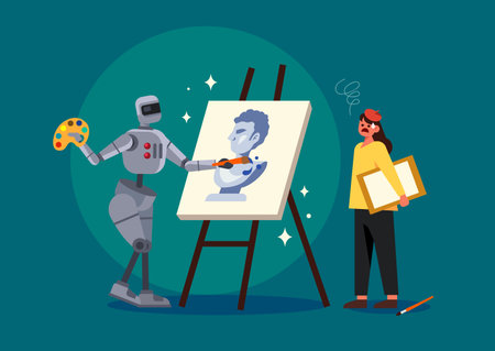 AI artificial intelligence robot versus person humanのイラスト素材