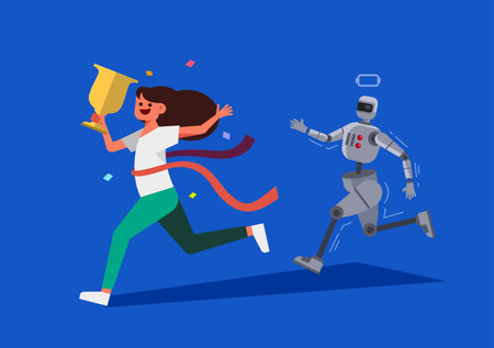 AI artificial intelligence robot versus person humanのイラスト素材