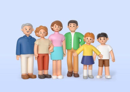 3d family characters taking a group photoの写真素材