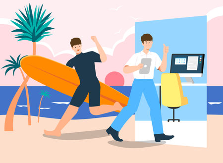 workcation, work life balance illustrationのイラスト素材
