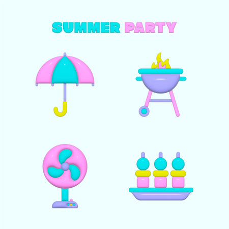 summer festival event object icon setのイラスト素材