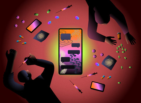 depression of modernity, addicted to drugs sold on social mediaの写真素材