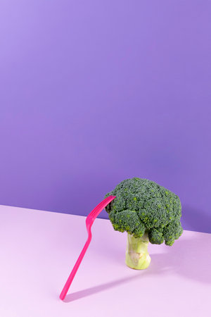fruit still life photo, super food, broccoli and forkの写真素材