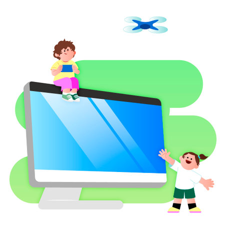 home appliances, children flying dronesのイラスト素材