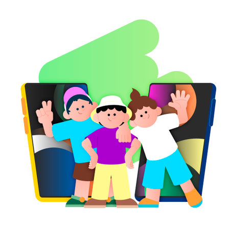 home appliances, children and smartphonesのイラスト素材