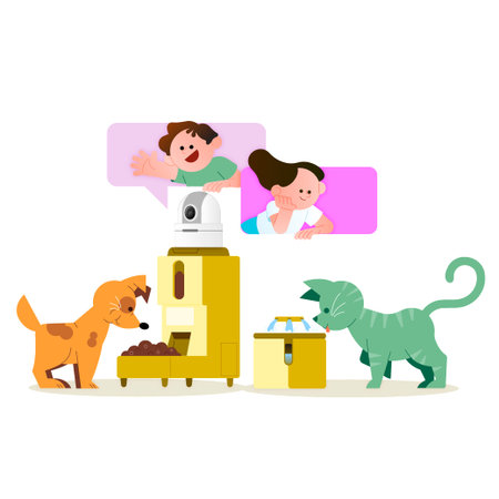 home appliances, watching pet through a remote pet feeder cameraのイラスト素材