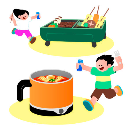 home appliances, making food with a portable cooking machineのイラスト素材