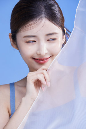 beauty concept photo of korean asain beautiful woman with chiffonの写真素材