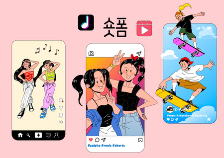 illustration character concept of a compatible generation, filming short-form contentのイラスト素材