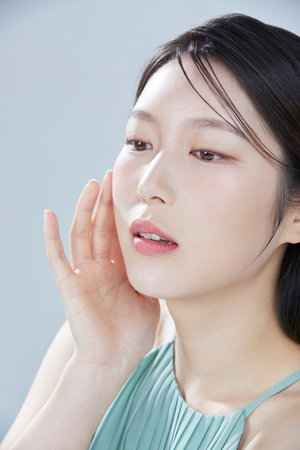 beauty concept photo of korean asain beautiful woman with cosmeticの写真素材