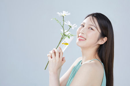 beauty concept photo of korean asain beautiful woman with cosmeticの写真素材