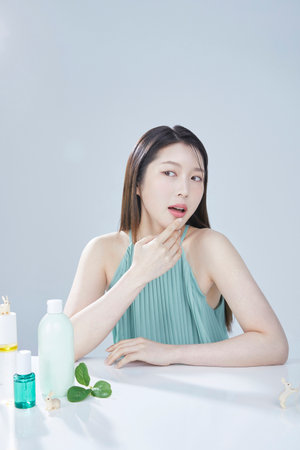 beauty concept photo of korean asain beautiful woman with cosmeticの写真素材