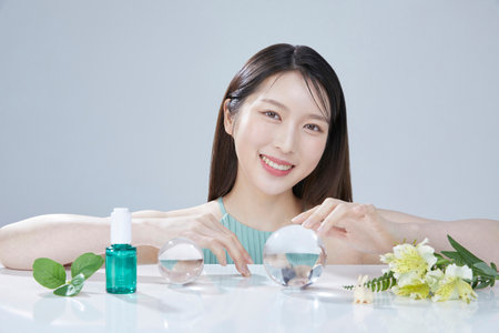 beauty concept photo of korean asain beautiful woman with cosmeticの写真素材