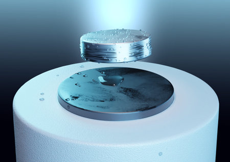 3D graphic of superconductor, metallic object in mid-air