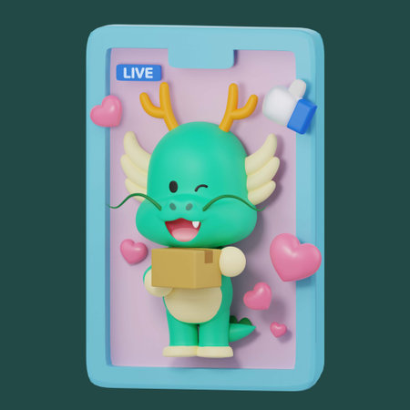 dragon 3d graphic holding a delivery box in mobile