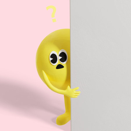 character worry and wonder behind the wall 3d graphicの写真素材