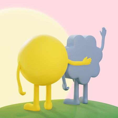 character look at the moon and greets the moon 3d graphicの写真素材