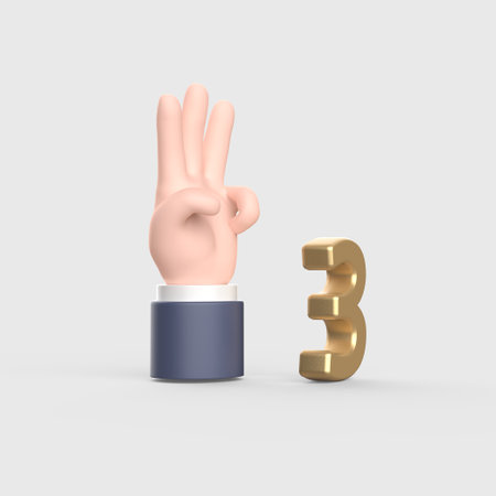 Hand 3d object that represents numbers with two fingersの写真素材