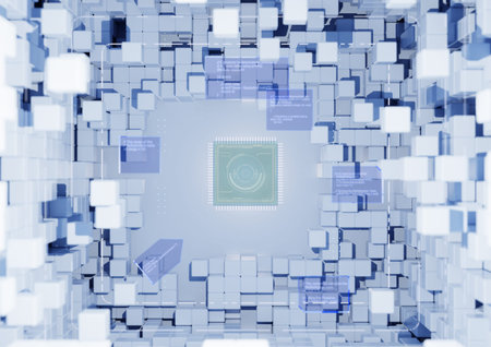 Network space with memory chips between squares