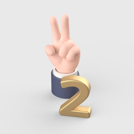Hand 3d object that represents numbers with two fingers