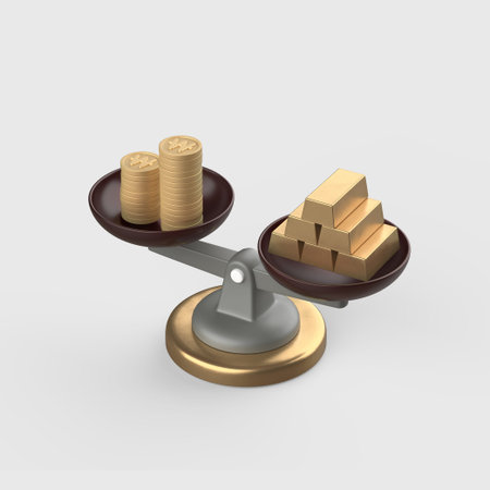 Scale 3d object icon weighing coins and gold bars