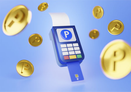 gold coin with P letters written around the card terminal