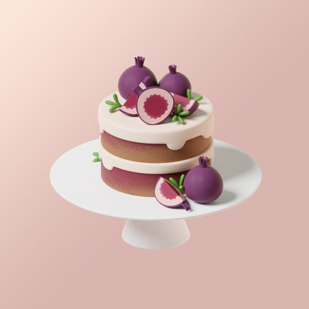 There is a two tier cake with fig toppings on the cake plateの写真素材