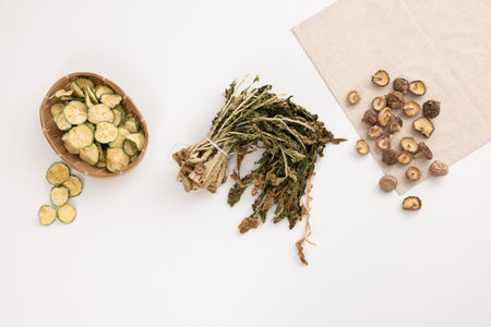There are dried pumpkins, dried Siraegi and dried mushrooms
