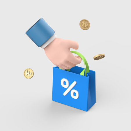 a hand holding a discounted shopping bagの写真素材