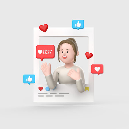 Like SNS and emoticon girlの写真素材