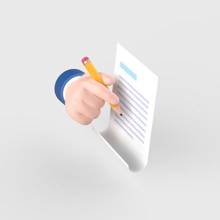 a hand in the making of a documentの写真素材