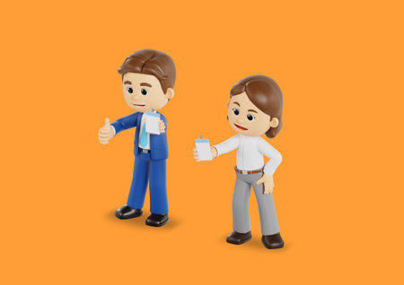 3d graphics for young men and women who are happy to get a job with an employee ID card