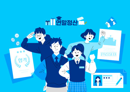 a certificate of acceptance and a confident studentのイラスト素材