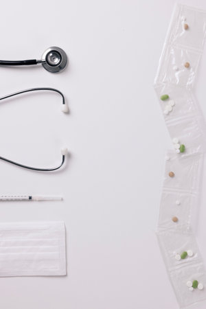 medical supplies and a long bag of medicineの写真素材