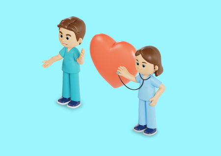 3d graphic of doctor stethoscopically examining heartの写真素材