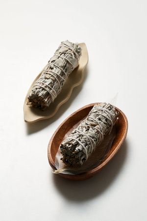 Smudge Stick on a Small Dishの写真素材