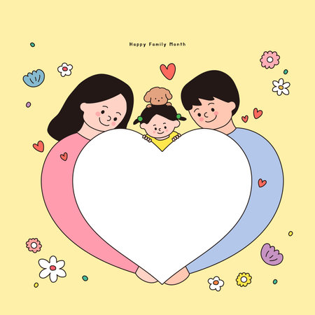 An illustration of a family drawing a heartのイラスト素材