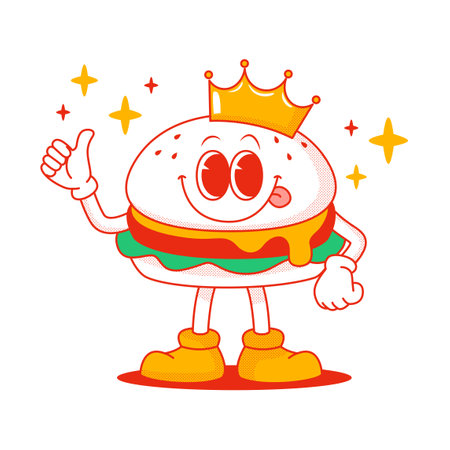 hamburger food character with a crownのイラスト素材