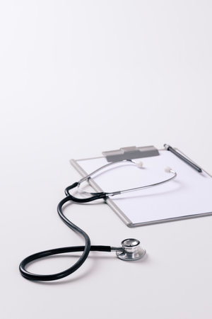 a stethoscope on a clipboardの写真素材