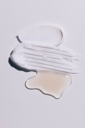A variety of creams with a white background cosmetic formulationの写真素材